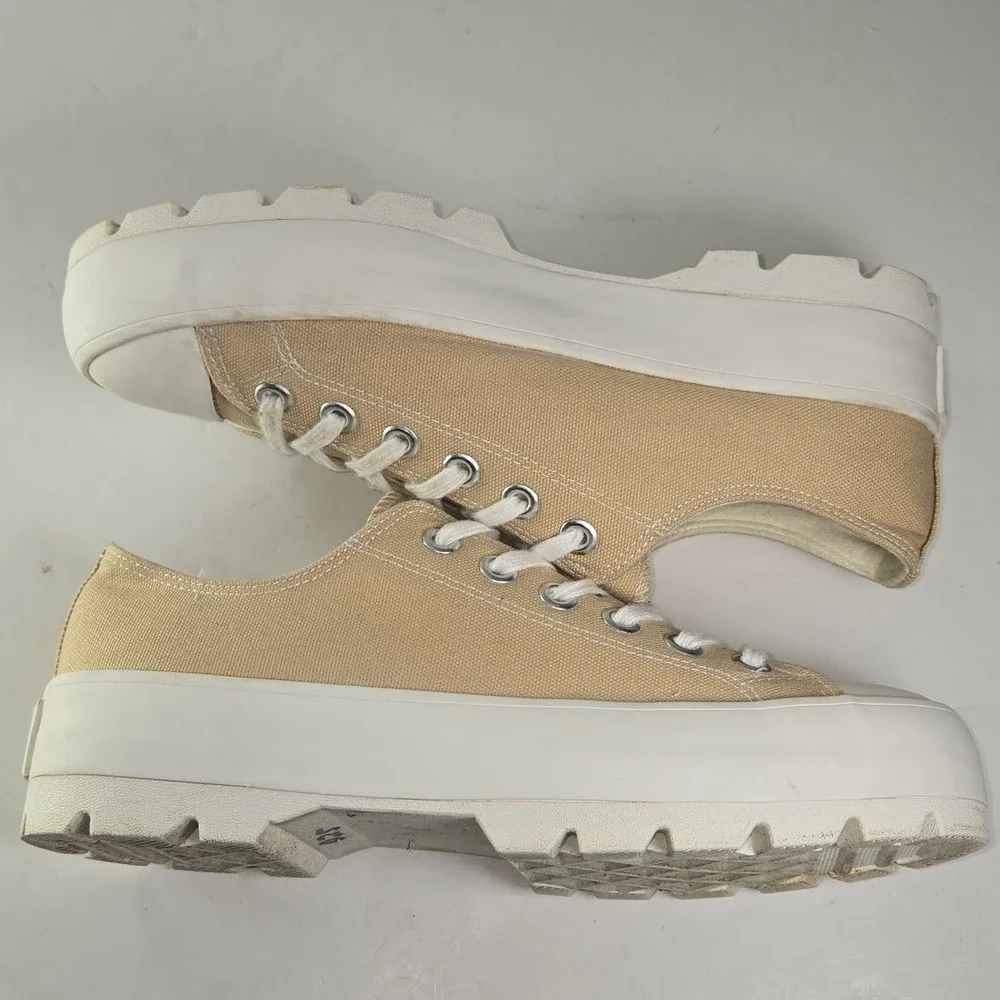 SINCERELY JULES Womens Tan Canvas Platform Sneakers Size 9M